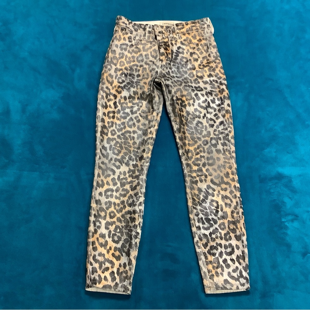 L'AGENCE Margot Cropped Coated Skinny Jeans Vintage Leopard 27